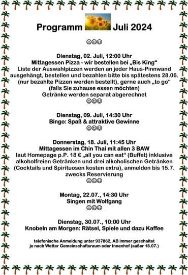 Veranstaltungen im Amalienhof - Juli 2024