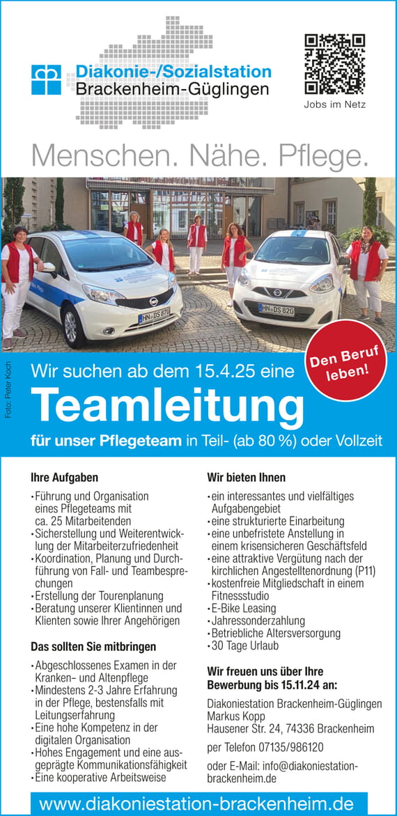 Stellenausschreibung Teamleitung Pflege