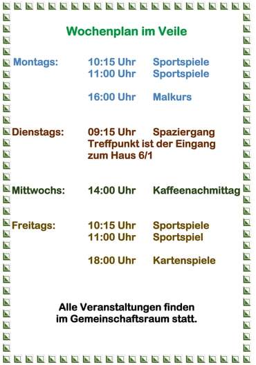 Wochenplan im Veile